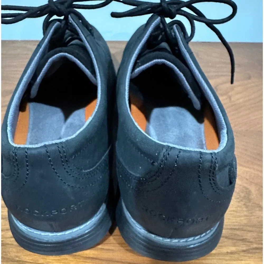 Rockport Garett Plain Toe Oxford Shoes Mens 13W Black Nubuck Leather CI5547